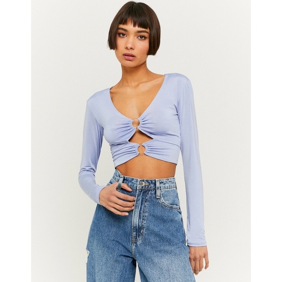 NEW Tally Weijl Y2K Cropped Cut Out Double O-rings Long Sleeve Top, size S - Picture 1 of 12